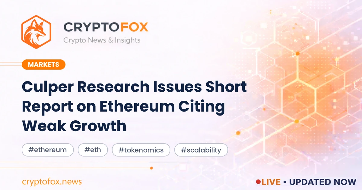 Culper Research Issues Short Report on Ethereum Citing Weak Growth